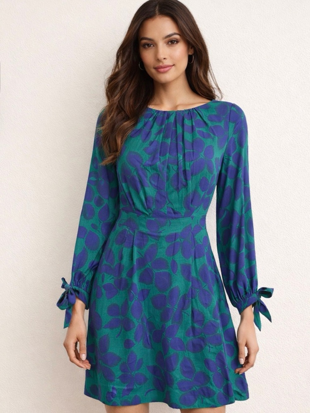 Milly of New York Green and Blue Long-Sleeve Floral Dress 0